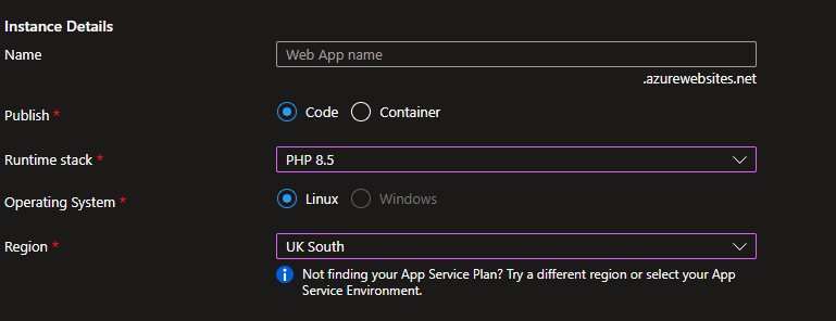 PHP version in MS Azure