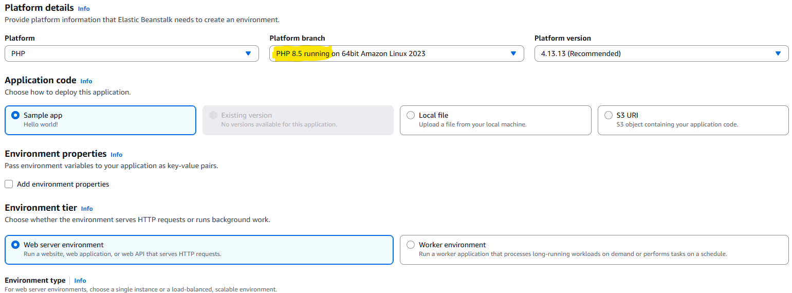 PHP version in aws elastic-beanstalk