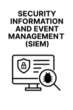 Infographic showing SIEM strategy with centralized log data, threat detection, Splunk vs Microsoft Sentinel comparison, and automation tools